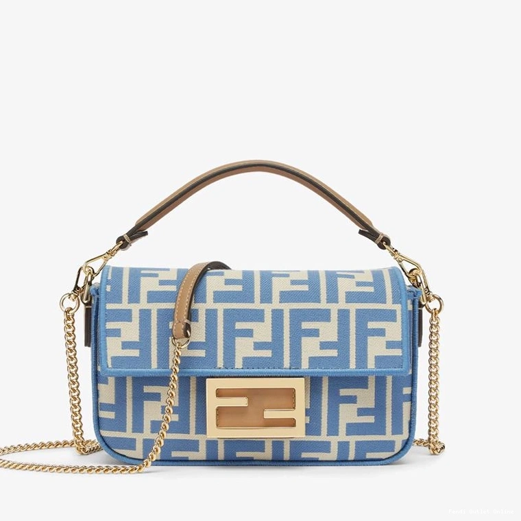 Cheap Blue Bag Baguette Fendi In Motif Fabric Mini FF 0820
